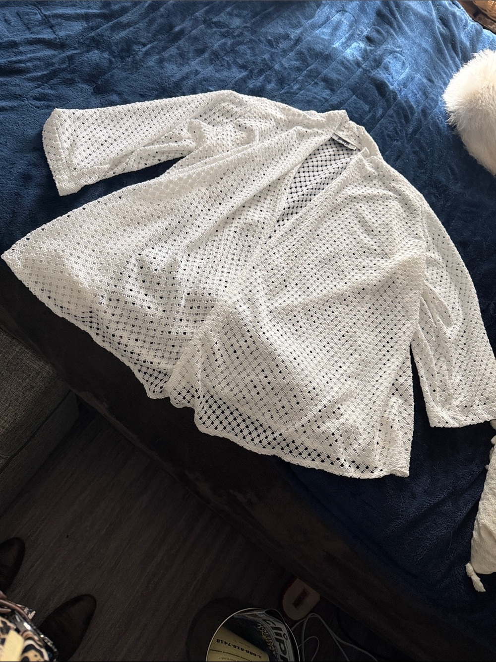 White Crochet Openfront Cardigan - Lightweight Layer